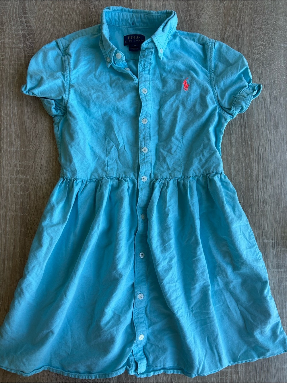 Polo Ralph Lauren Aqua Button-Front Shirt Dress with Pink Pony Girls 10 Blue